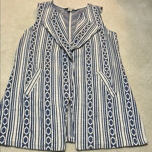 Amisu Blue and White Striped Boho Vest Open Front Textured size 38